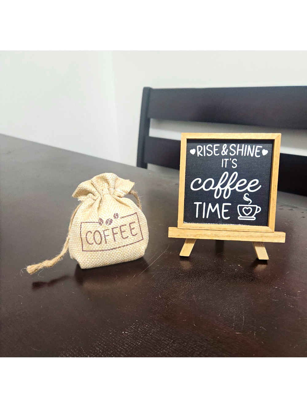 Coffee Paraphernalia - Rise & Shine It's Coffee Time Wood Mini Sign, Coffee Bag